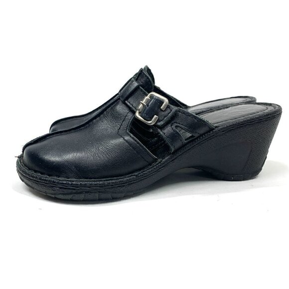 Clark's Black Leather Mule Clogs With Buckle 2.5" Wedge Heel Size Women's 8 - Picture 7 of 7